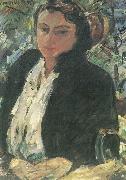 Lovis Corinth Portrat Charlotte Corinth in gruner Samtjacke oil